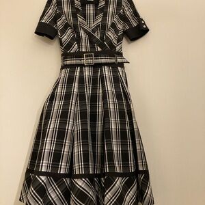 Karen Millen Black and White Checkered Midi Dress